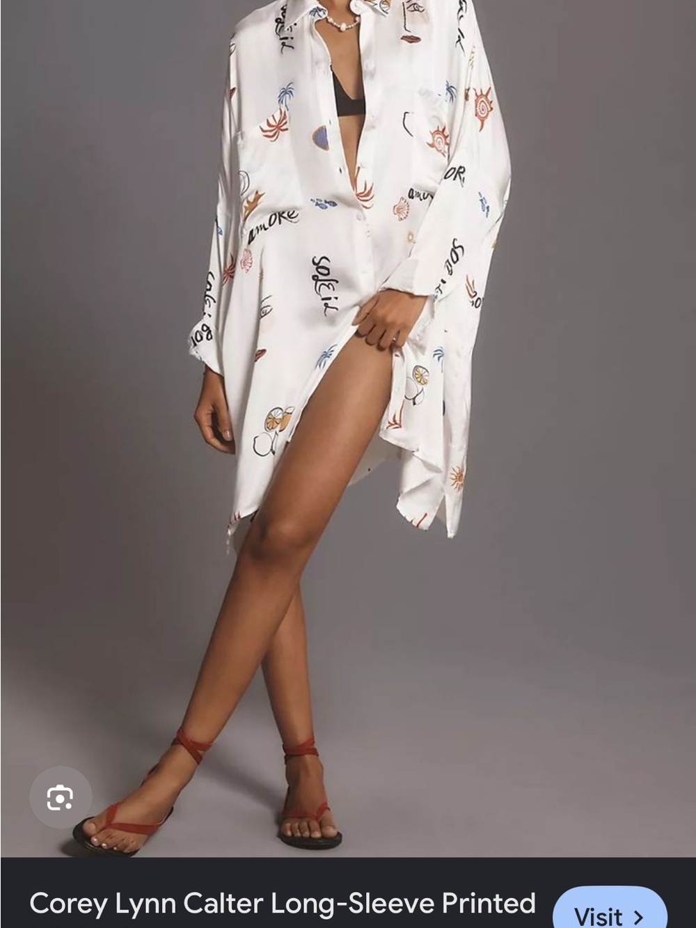 Anthropologie Corey Lynn Calter White Printed Long-Sleeve shirt dress